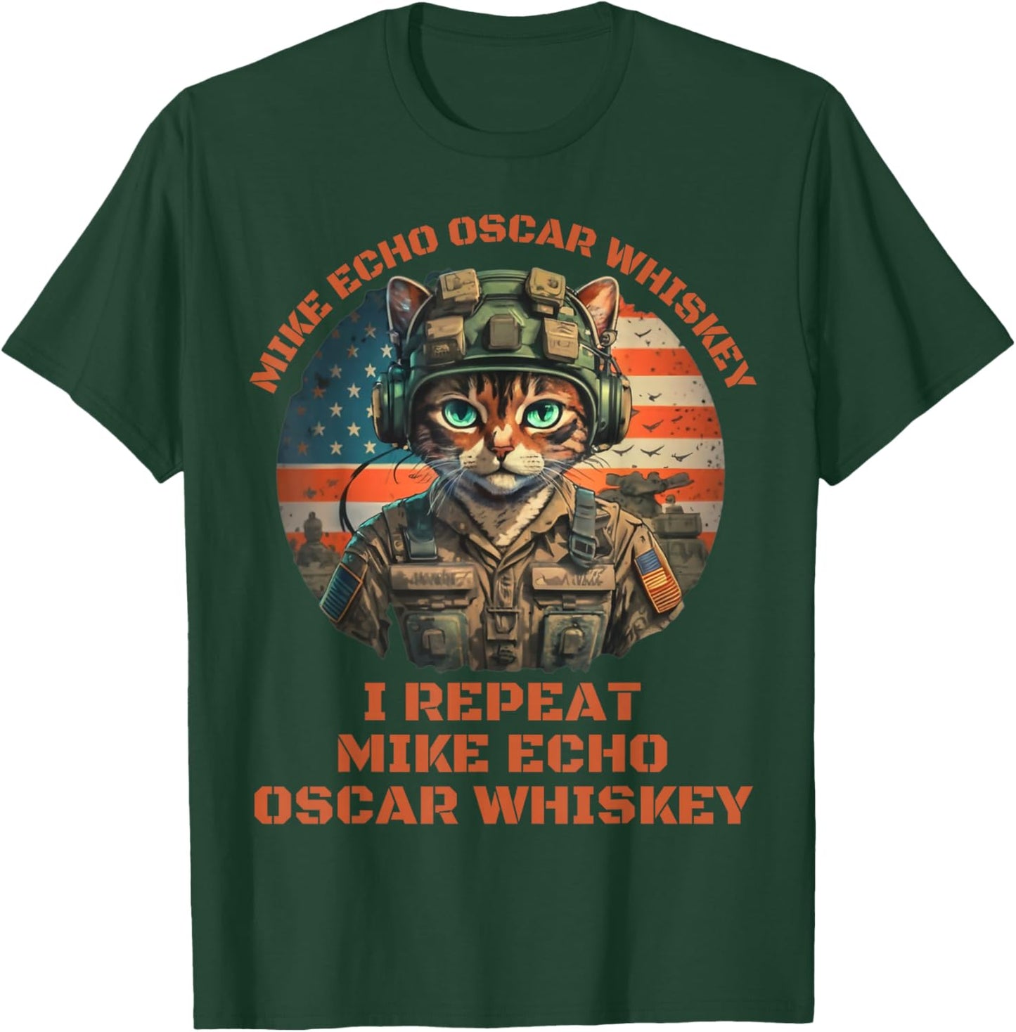 Funny Cat Military Mike Echo Oscar Foxtrot MEOW T-Shirt - T-Shirt | Forest