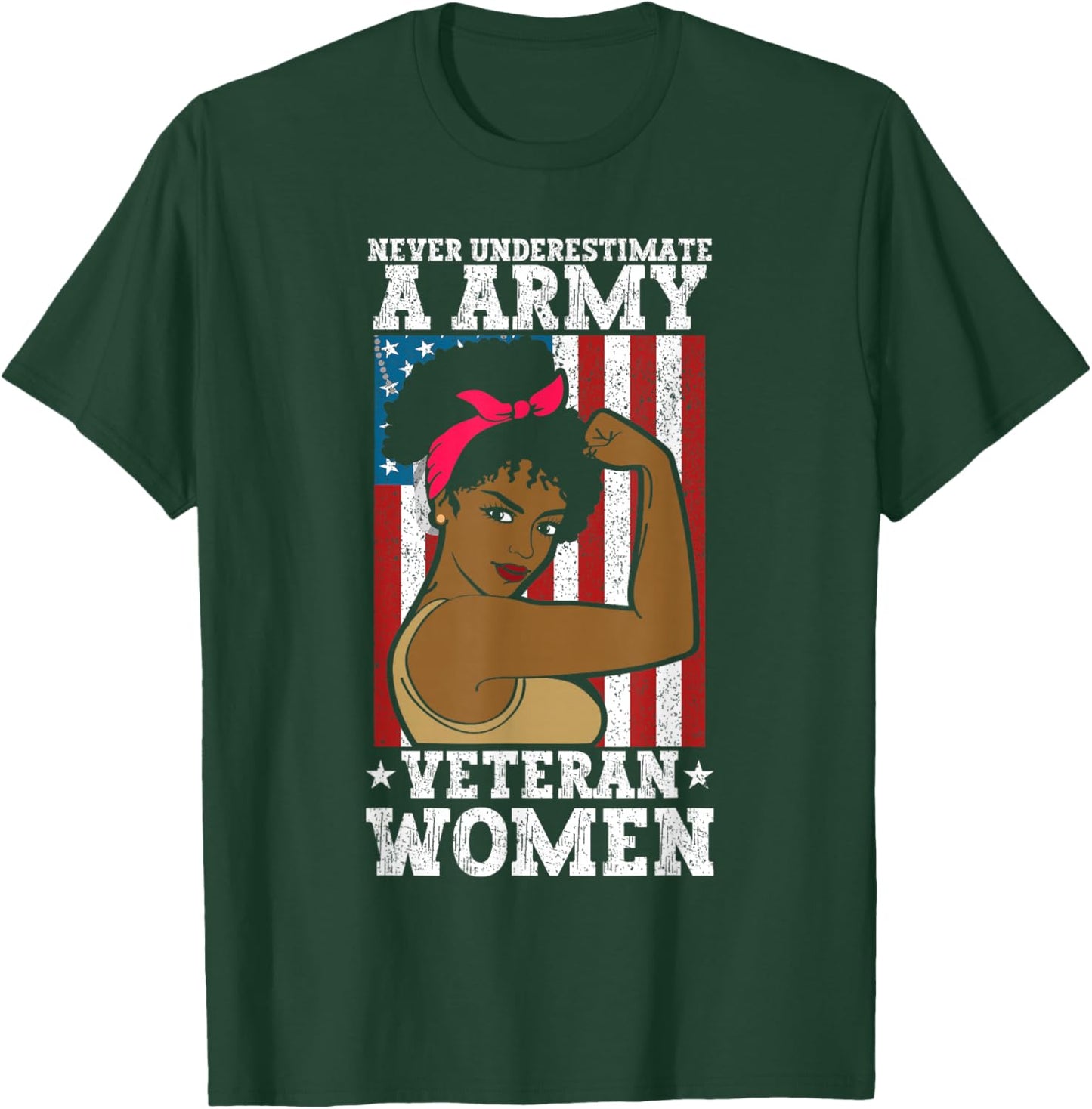 African American Army Veteran Female Afro Melanin Girl T-Shirt - T-Shirt | Forest