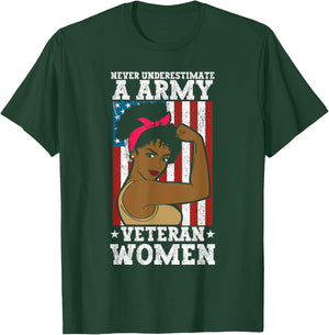 African American Army Veteran Female Afro Melanin Girl T-Shirt - T-Shirt | Forest