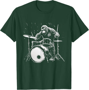 Bigfoot Drums Funny Gorilla Monkey Drummer T-Shirt - T-Shirt | Forest
