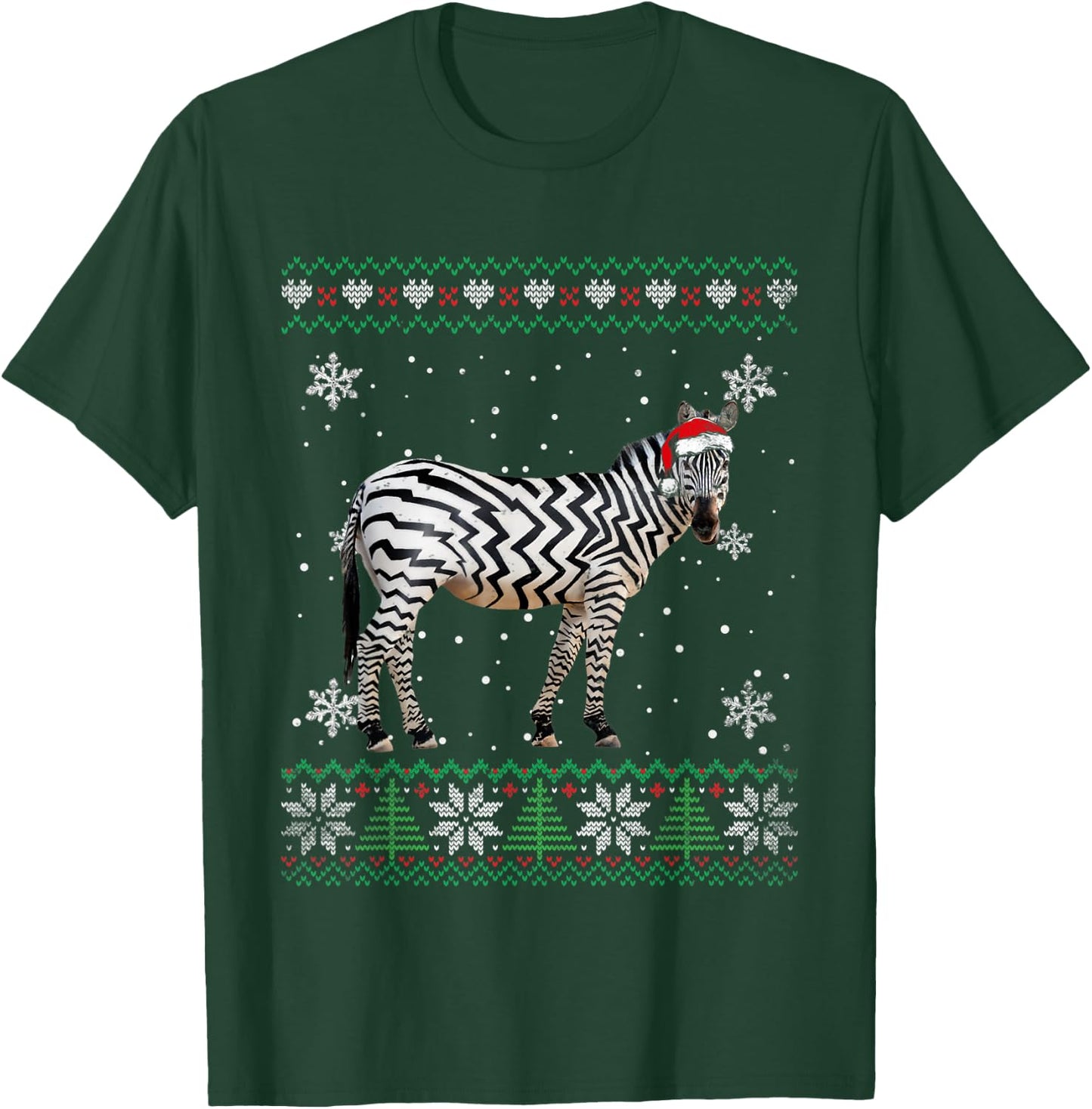 Santa Zebra Ugly Sweater Animals Christmas Pajama T-Shirt - T-Shirt | Forest