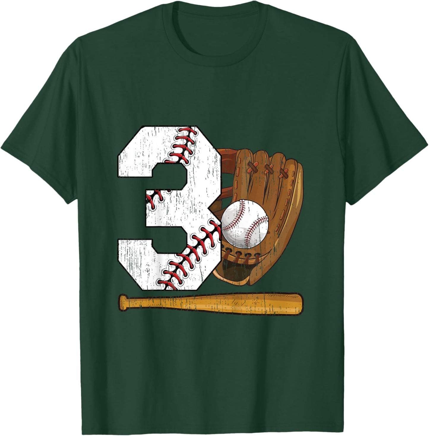 Kids 3rd Birthday Baseball Boy Three Year Old Baseball Player T-Shirt - T-Shirt | Forest