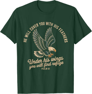 Christian Religious Verse Psalm 91 Wings Eagle Jesus T-Shirt - T-Shirt | Forest