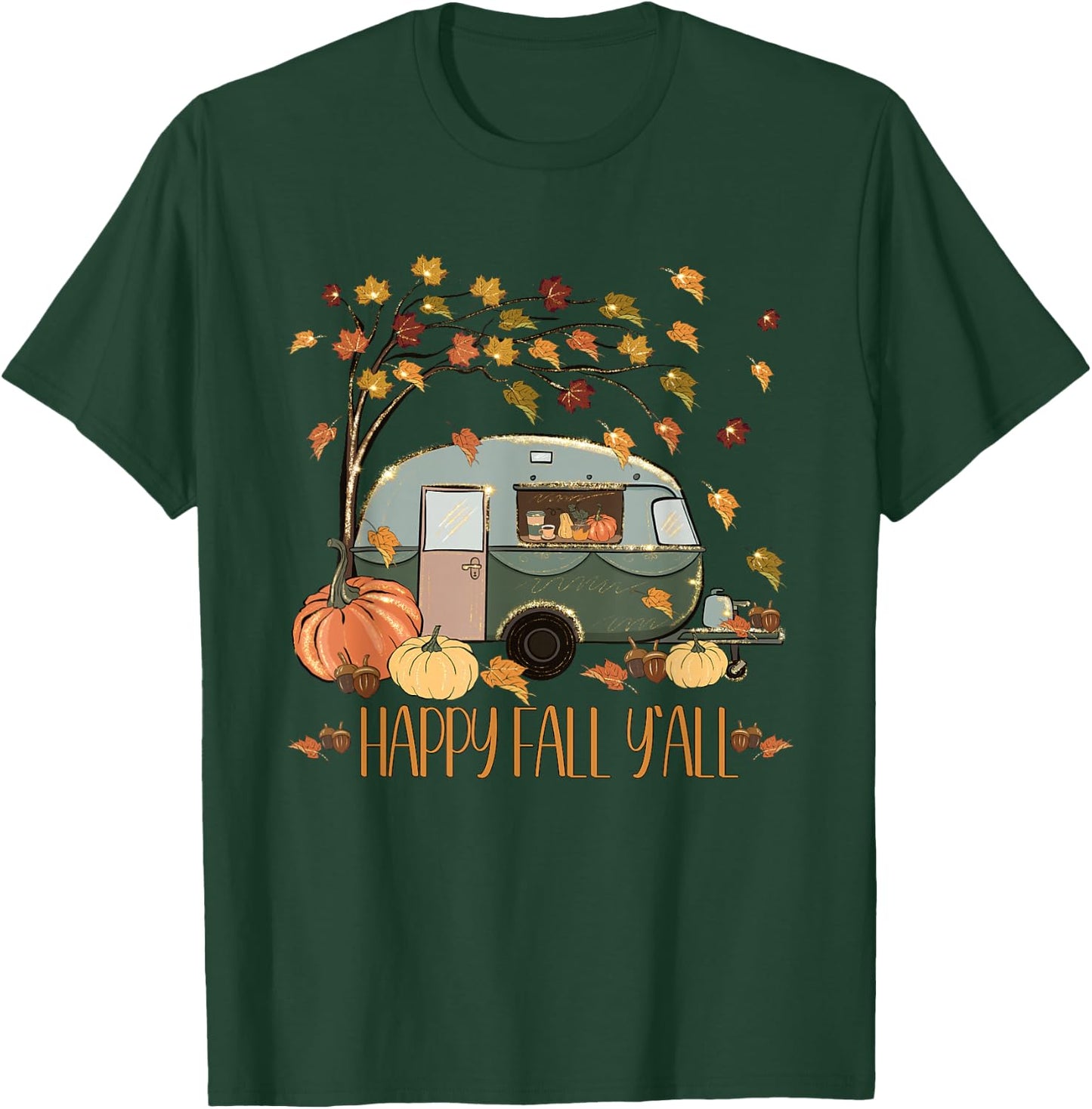 Happy Fall Yall For Camper Women Cute Autumn Fall Quote T-Shirt - T-Shirt | Forest