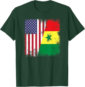 Half Senegalese Flag | Vintage Senegal USA Gift T-Shirt - T-Shirt | Forest