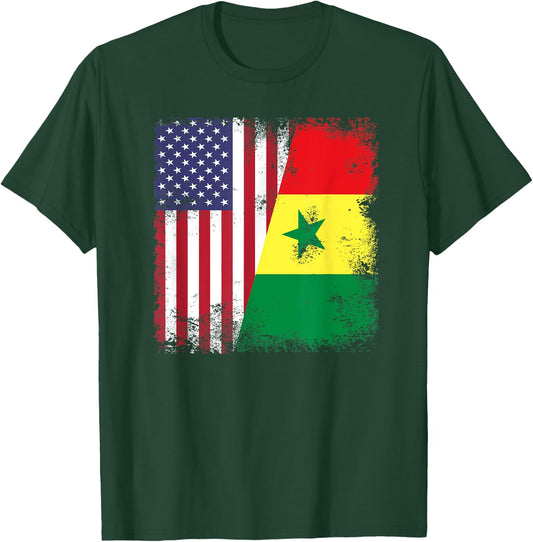 Half Senegalese Flag | Vintage Senegal USA Gift T-Shirt - T-Shirt | Forest