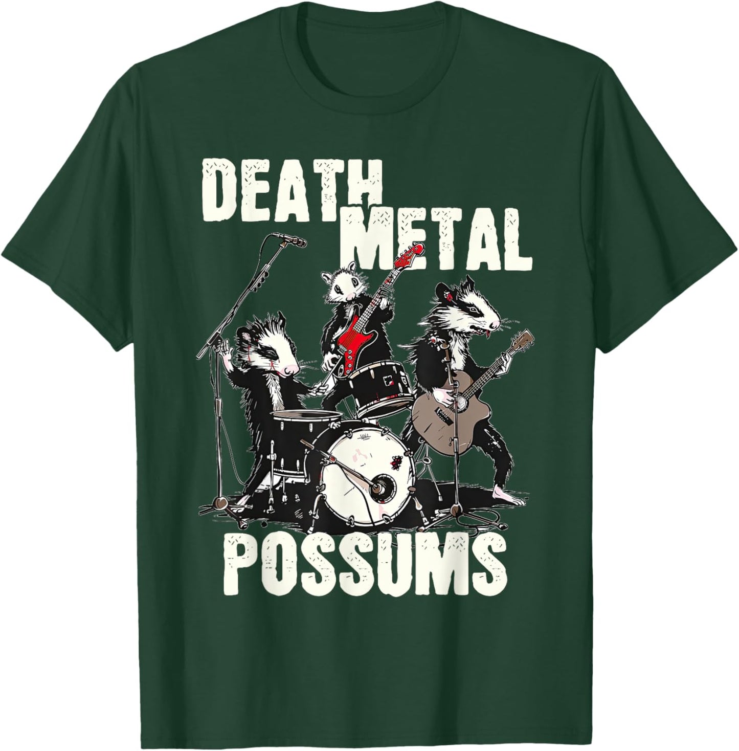 Death Metal Possums Funny Rockstar Heavy Metal Opossum T-Shirt - T-Shirt | Forest