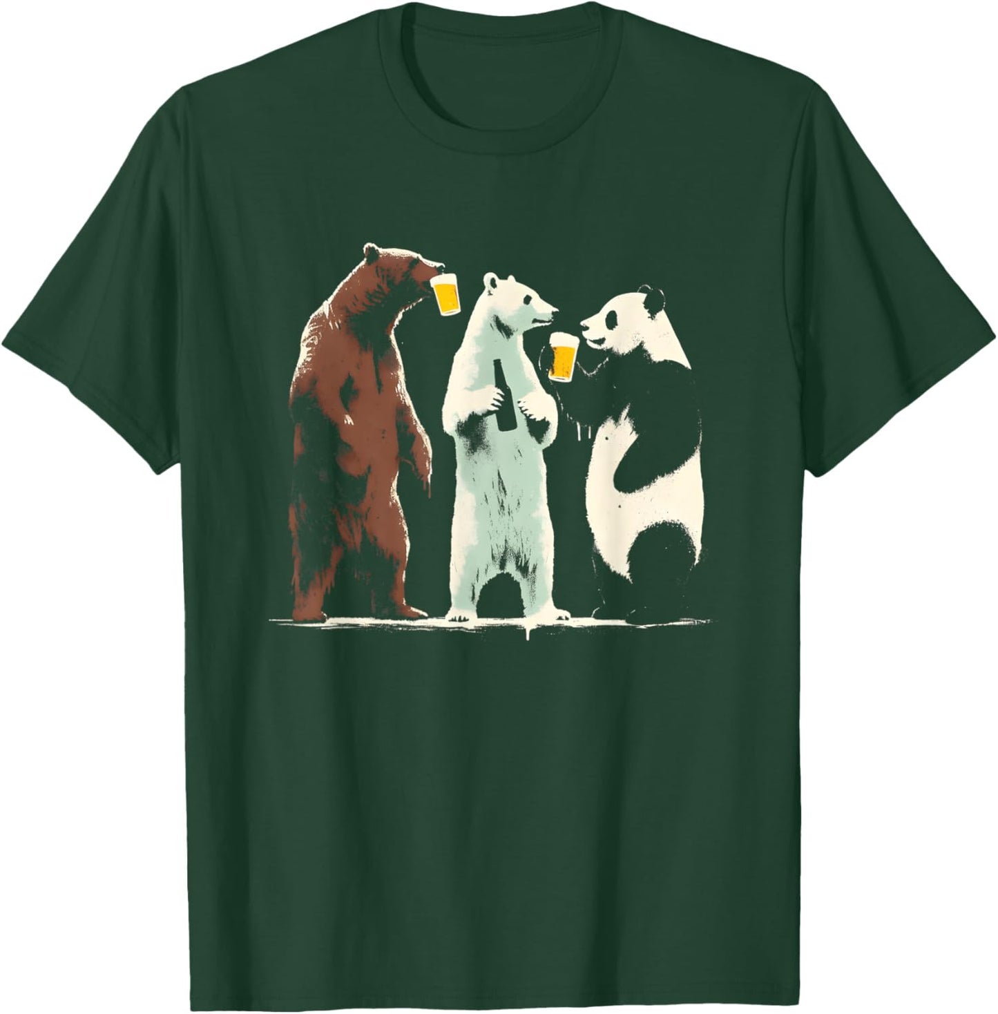 Panda Brown Polar Bear Drinking Beer - Funny Graphic Beer T-Shirt - T-Shirt | Forest