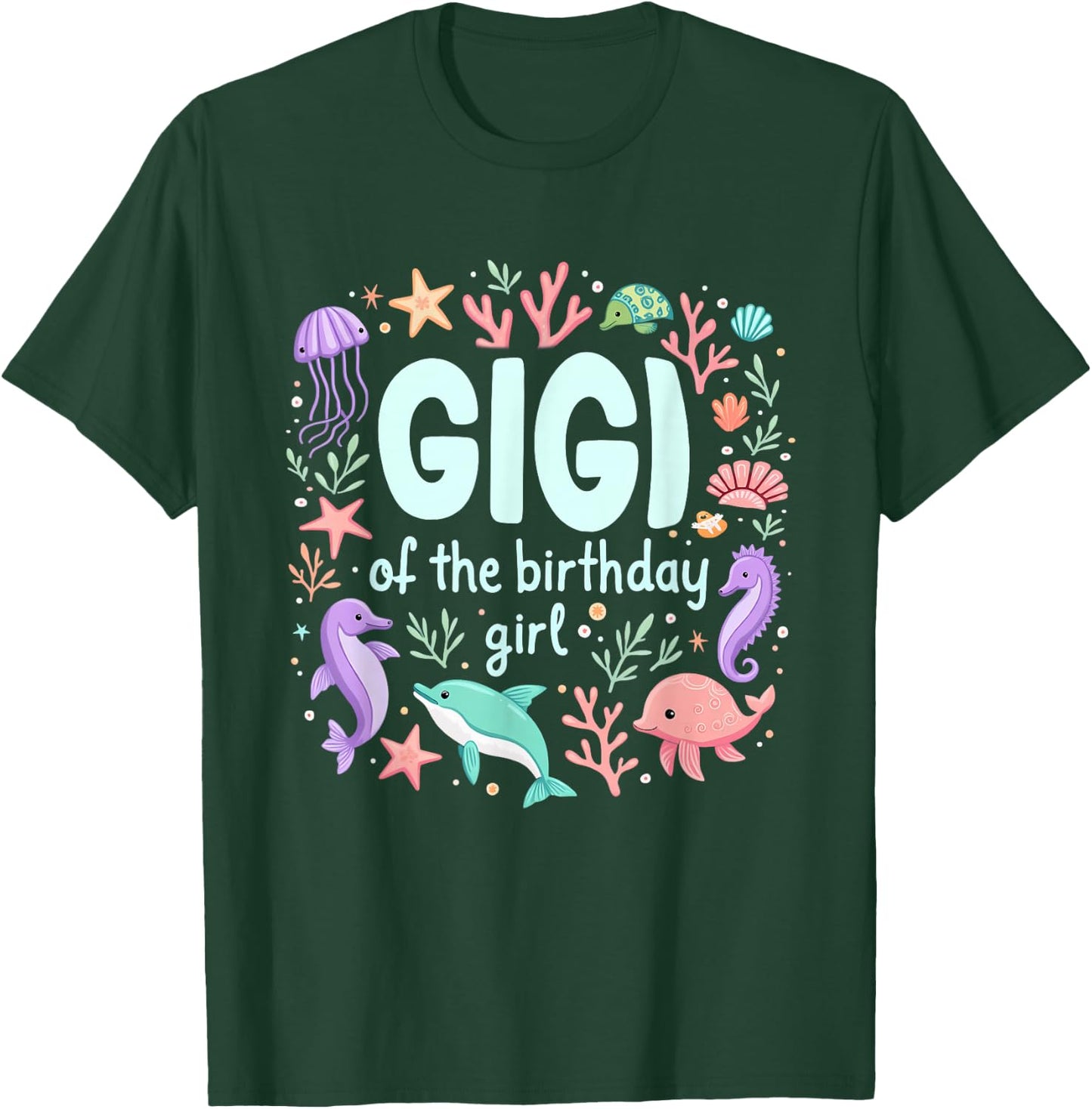 Ocean Sea Animal Mermaid Grandma Gigi of 1st Birthday Girl T-Shirt - T-Shirt | Forest