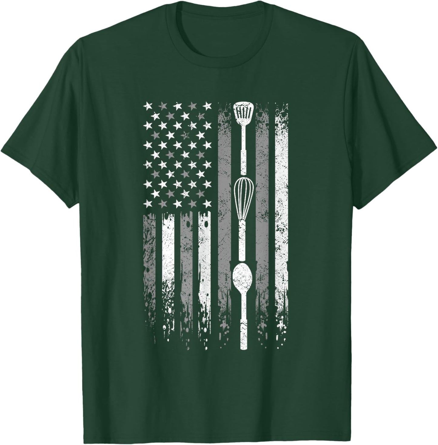 School Cafeteria Amrican Flag - Kitchen Tools Lunch Lady T-Shirt - T-Shirt | Forest
