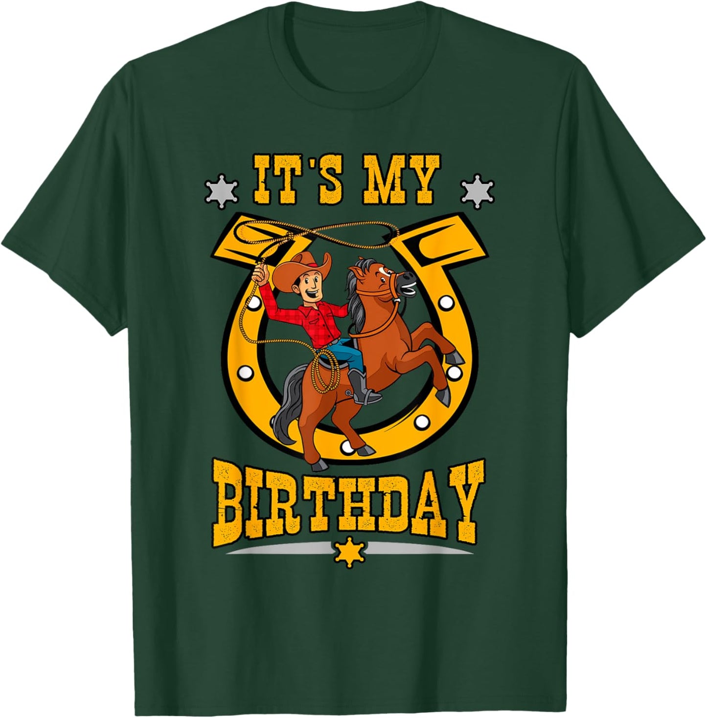 It's My Birthday Western Cowboy Boys Youth Kids Party Day T-Shirt - T-Shirt | Forest