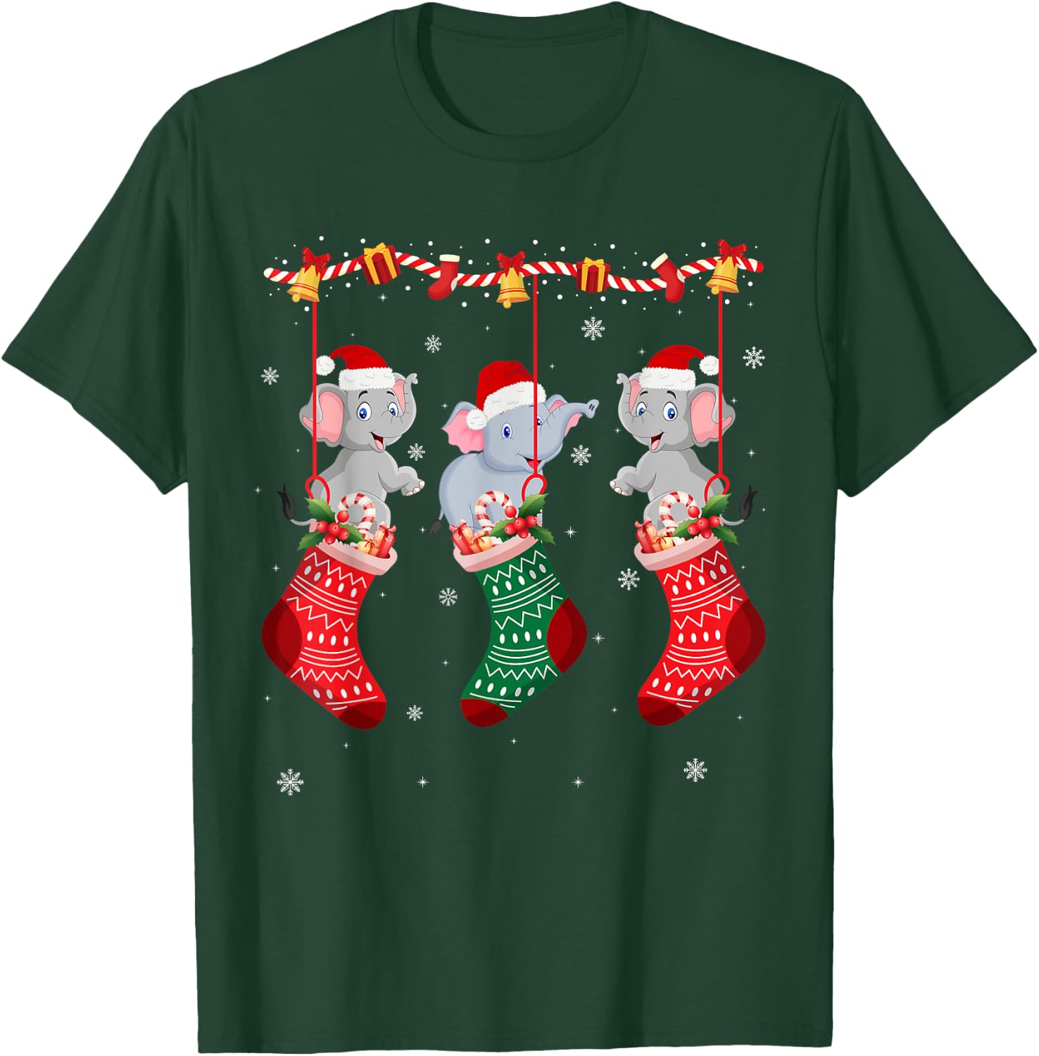 Matching Outfits for Holiday Party Elephant Christmas Socks T-Shirt - T-Shirt | Forest