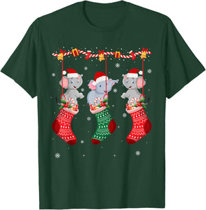 Matching Outfits for Holiday Party Elephant Christmas Socks T-Shirt - T-Shirt | Forest
