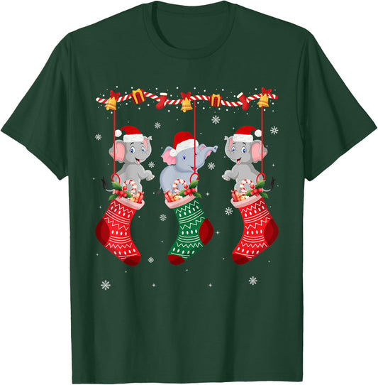 Matching Outfits for Holiday Party Elephant Christmas Socks T-Shirt - T-Shirt | Forest