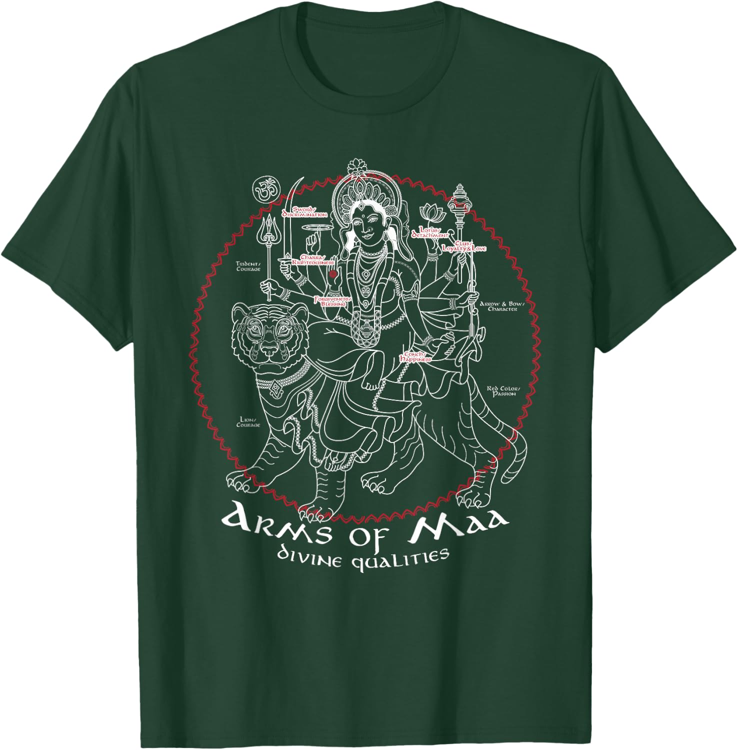 Maa Durga Arms Divine Qualities Spiritual Symbol Hindu T-Shirt - T-Shirt | Forest