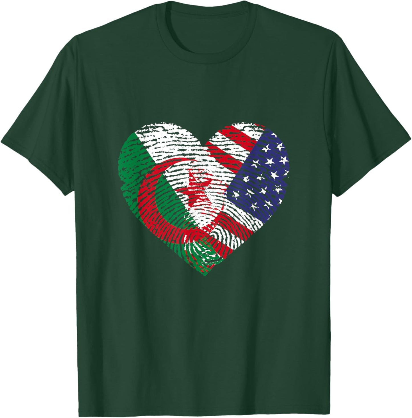 Algerian American Fingerprint Flags T-Shirt - T-Shirt | Forest