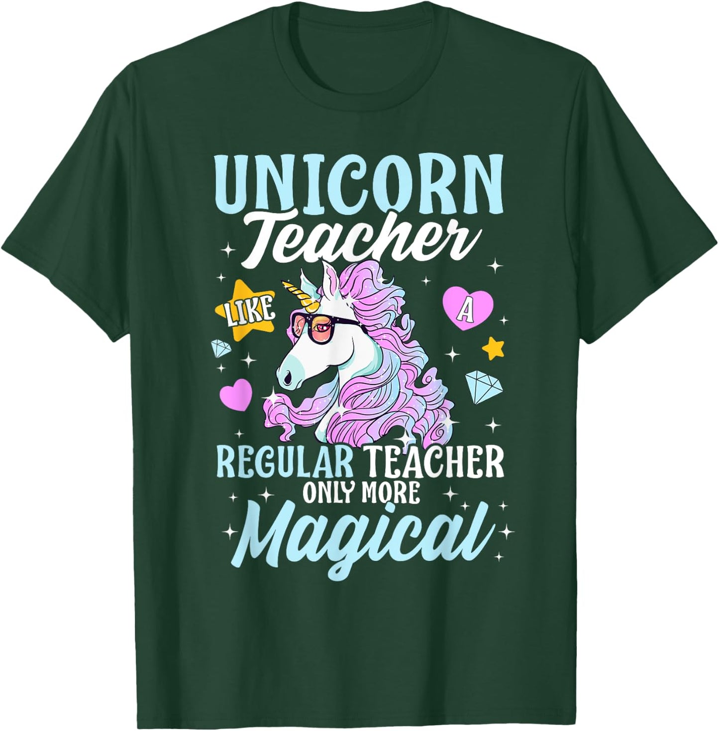 Unicorn Teacher Back To School Cute Magic Teacher Men Women Kids T-Shirt - T-Shirt | Forest