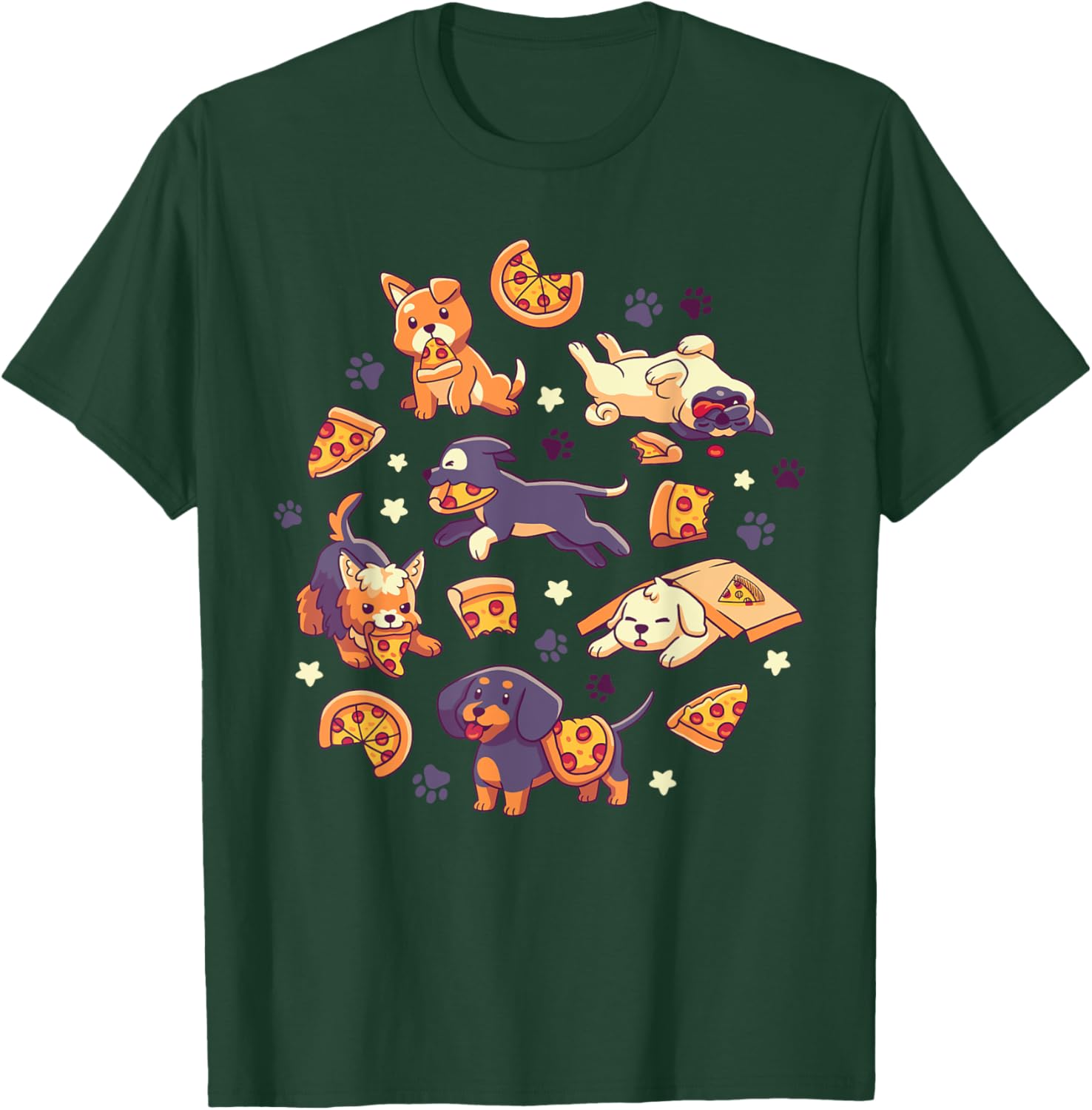 Pupperoni Pizza - Cute Puppy Dogs with Fast Food - Kawaii T-Shirt - T-Shirt | Forest