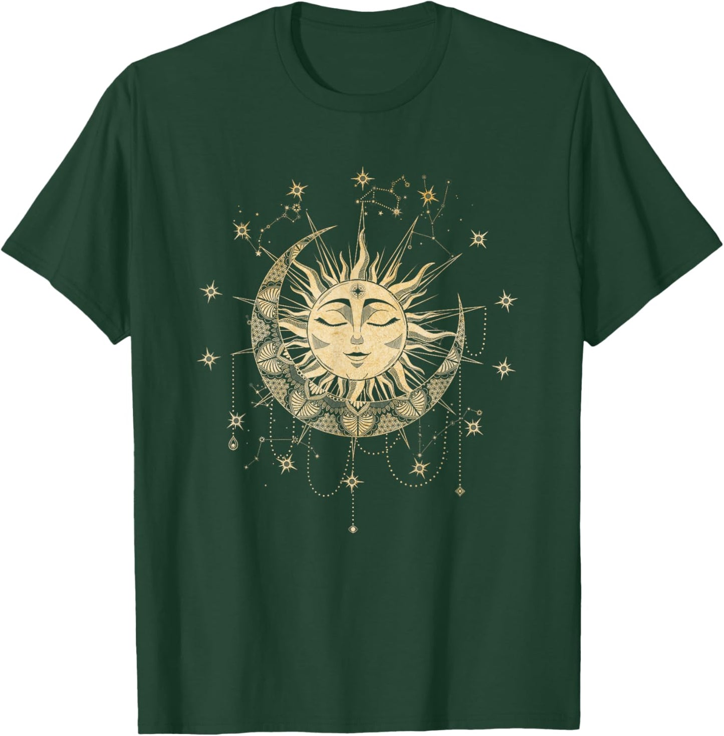 Magische Geometrie Mandala Sonne mit Mond Sternen Okkultes für Erwachsene, , Schwarz, S T-Shirt - T-Shirt | Forest