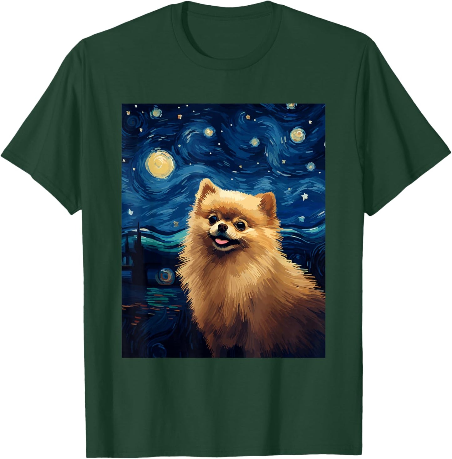 Pomeranian Dog Starry Night Van Gogh Art Lover T-Shirt - T-Shirt | Forest