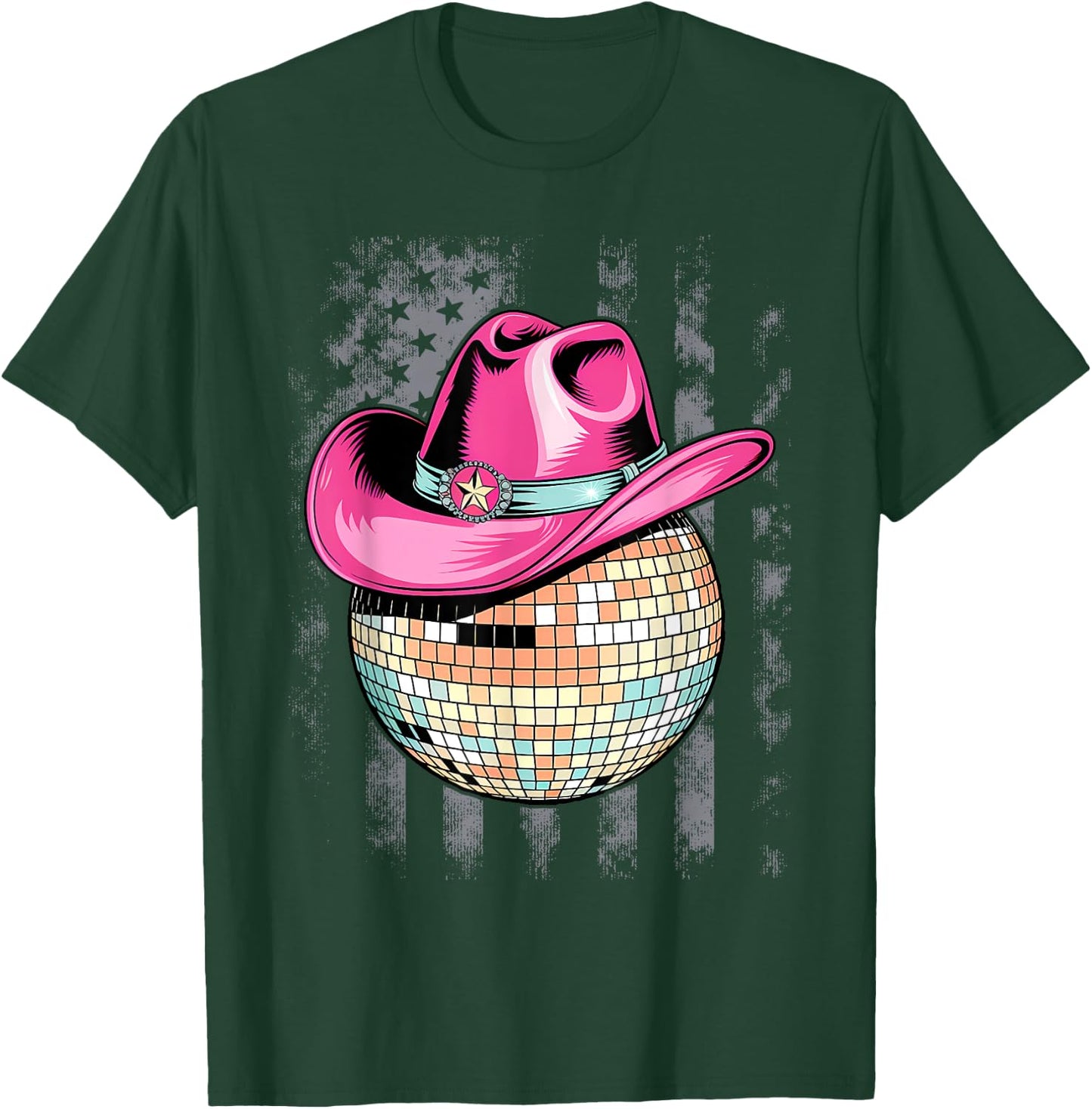 Retro Style Pink Cowboy Hat Club Disco Ball T-Shirt - T-Shirt | Forest
