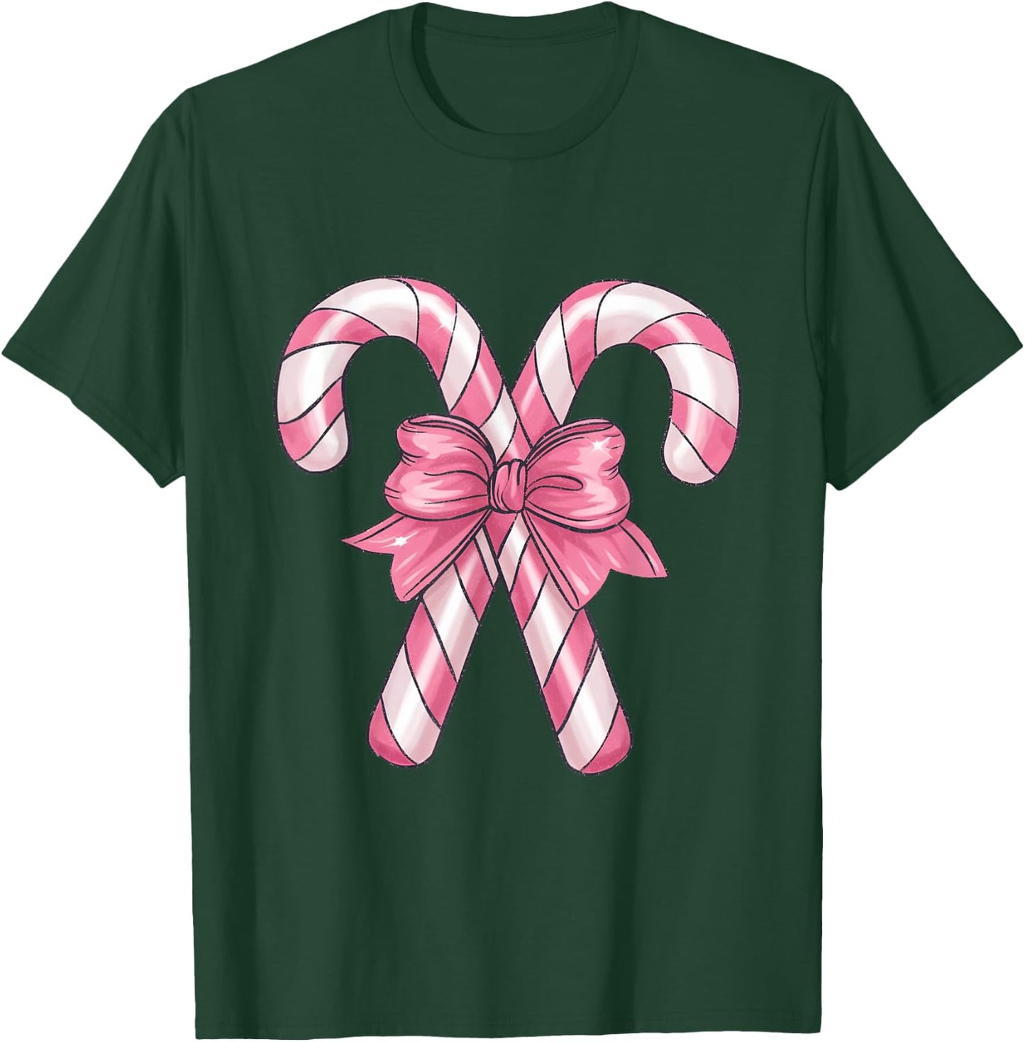 Candy Cane Christmas- Pretty Pink Bow T-Shirt - T-Shirt | Forest