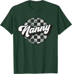 Funny Retro Checkered Nanny Race Vintage Matching Family T-Shirt - T-Shirt | Forest