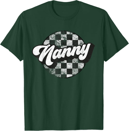 Funny Retro Checkered Nanny Race Vintage Matching Family T-Shirt - T-Shirt | Forest