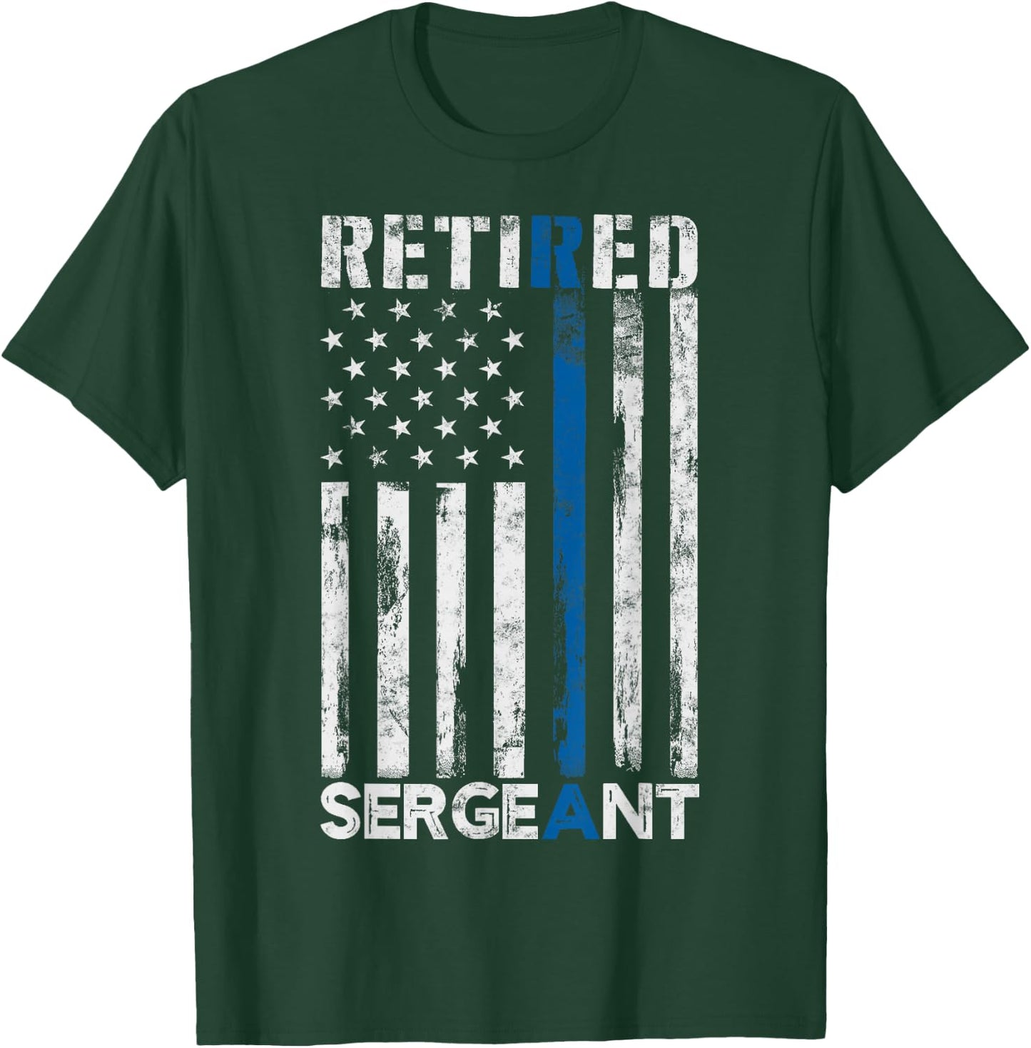 Retired Sergeant Police gift Thin Blue Line American Flag T-Shirt - T-Shirt | Forest
