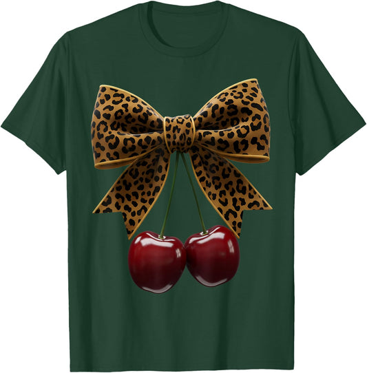Cherry Bow Coquette Red Cherries Fruits T-Shirt - T-Shirt | Forest