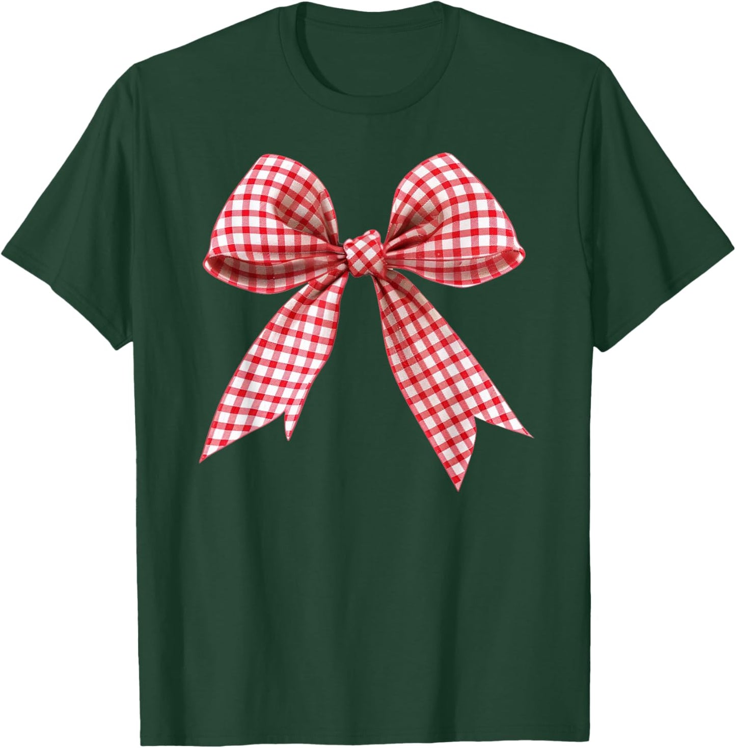 Red Gingham Ribbon Bow Coquette Y2K Aesthetic Trending T-Shirt - T-Shirt | Forest