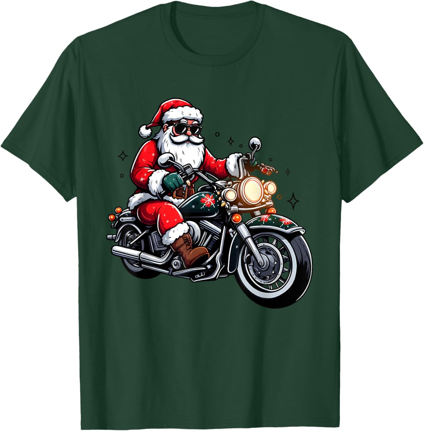 Funny Motorcycle Christmas Santa Riding Biker Rider T-Shirt - T-Shirt | Forest