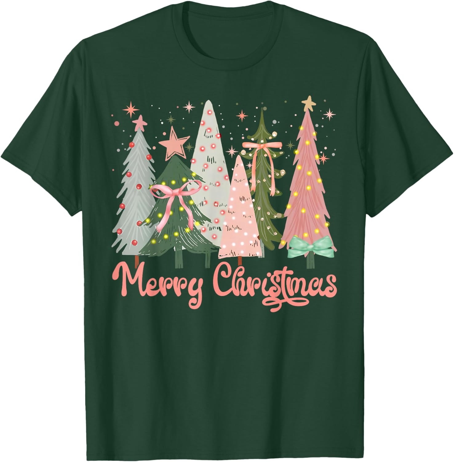 Merry Christmas Tree Boho Xmas Pink Girl Women T-Shirt - T-Shirt | Forest