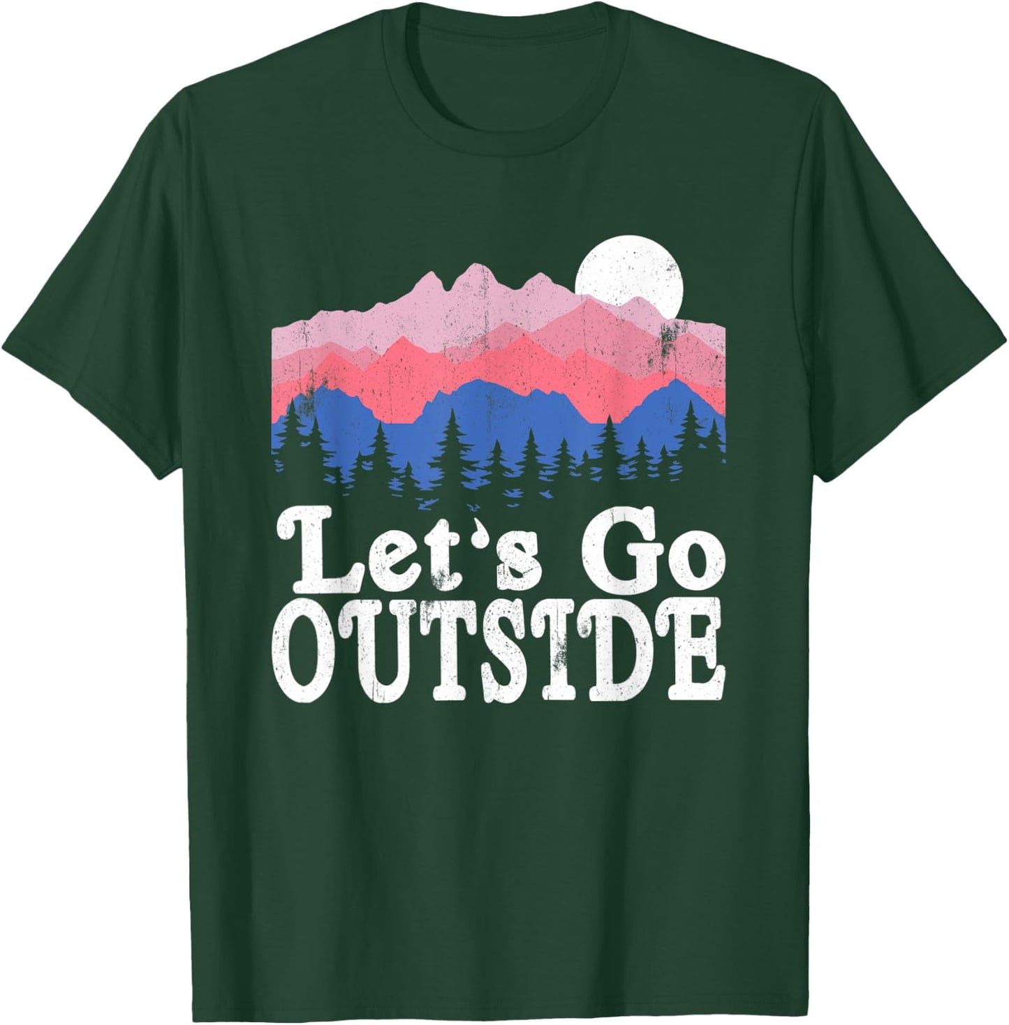 Let's Go Outside Retro Mountains Camping Outdoors Hiking T-Shirt - T-Shirt | Forest