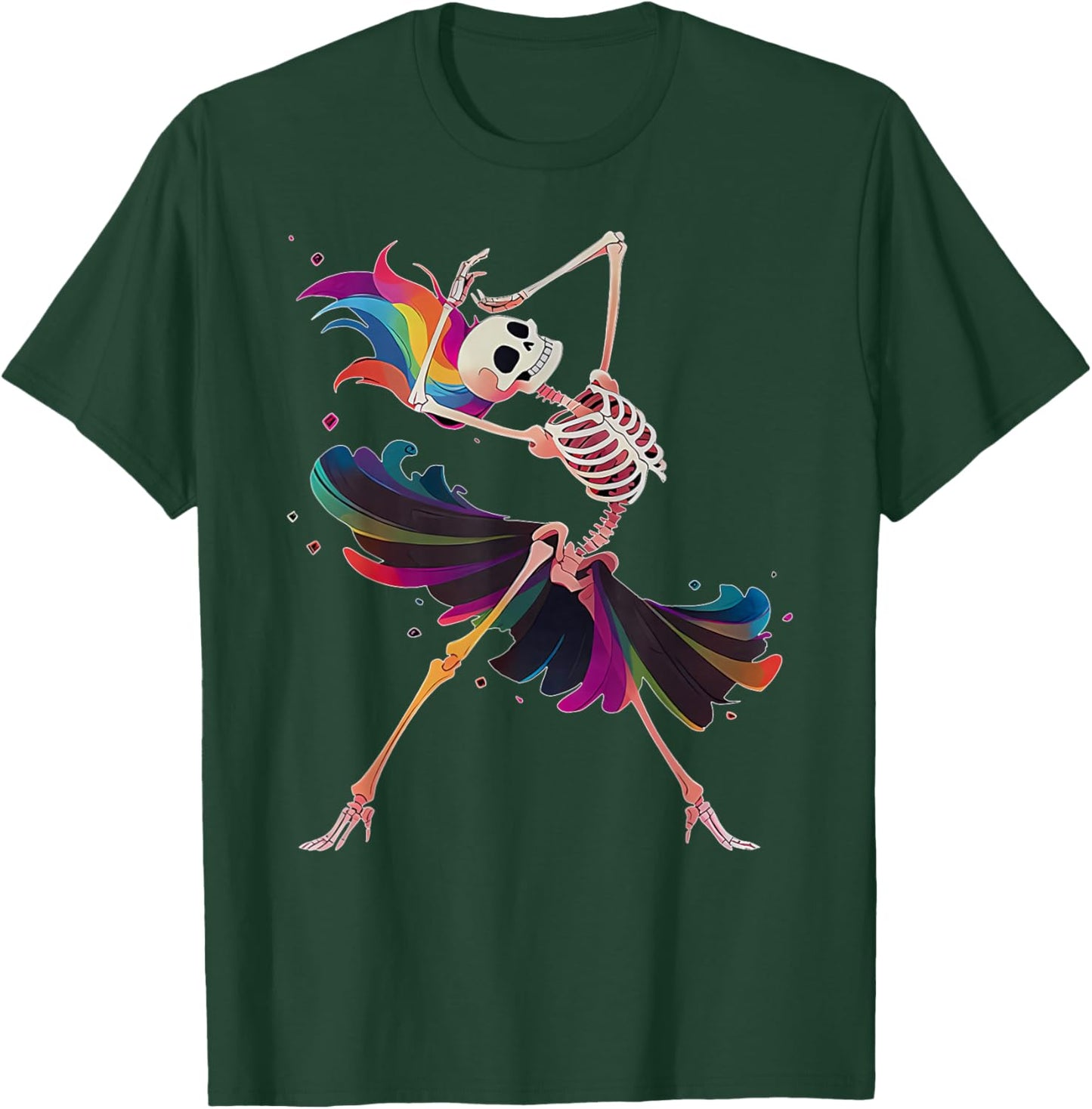 Dancing Skeleton Rainbow Ballerina Halloween T-Shirt - T-Shirt | Forest