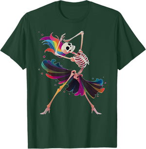 Dancing Skeleton Rainbow Ballerina Halloween T-Shirt - T-Shirt | Forest
