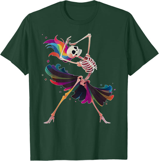 Dancing Skeleton Rainbow Ballerina Halloween T-Shirt - T-Shirt | Forest