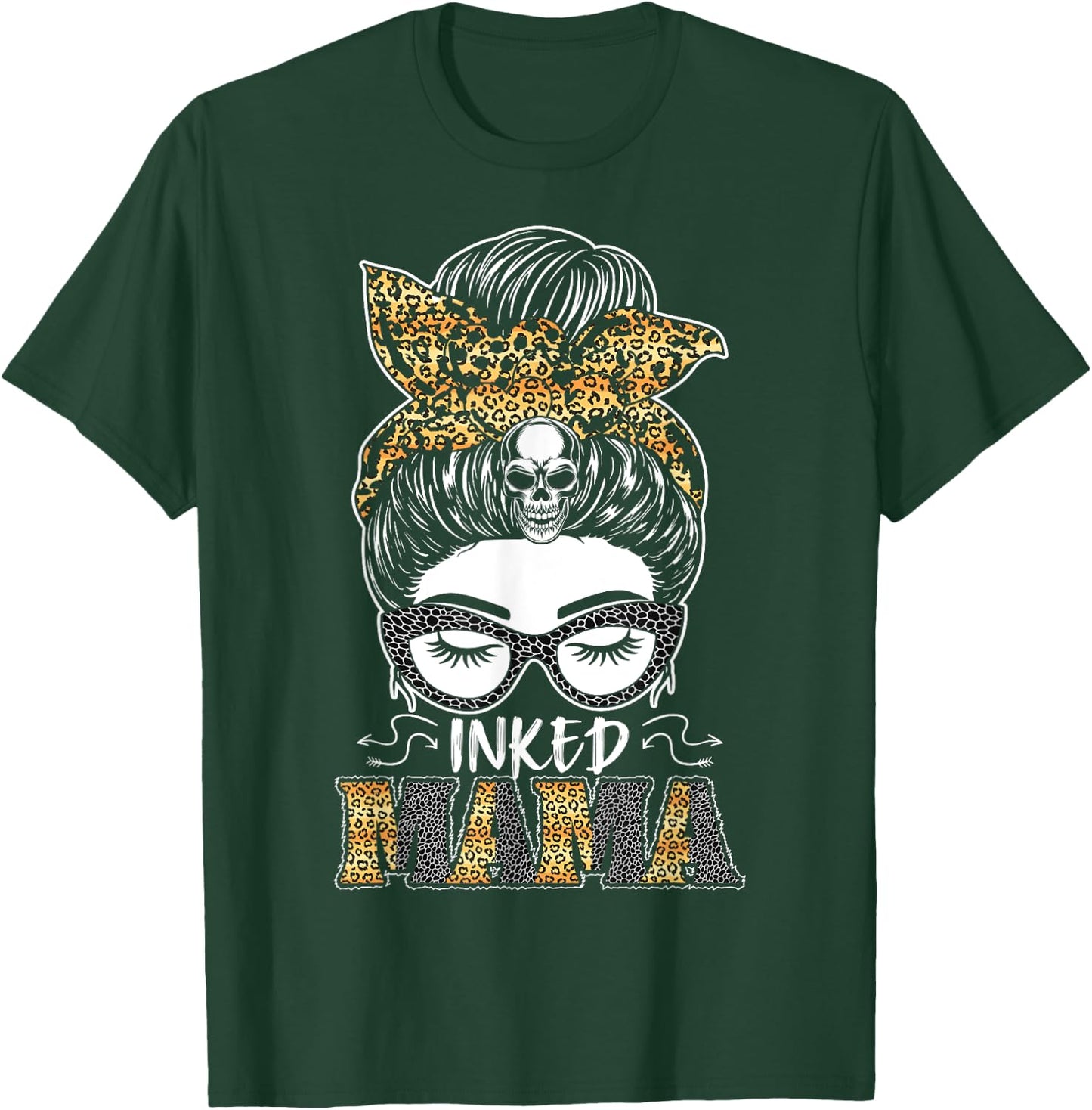 Tattooed Badass Mom Inked Messy Bun Tattoos Inked Mama T-Shirt - T-Shirt | Forest