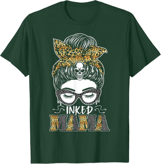 Tattooed Badass Mom Inked Messy Bun Tattoos Inked Mama T-Shirt - T-Shirt | Forest