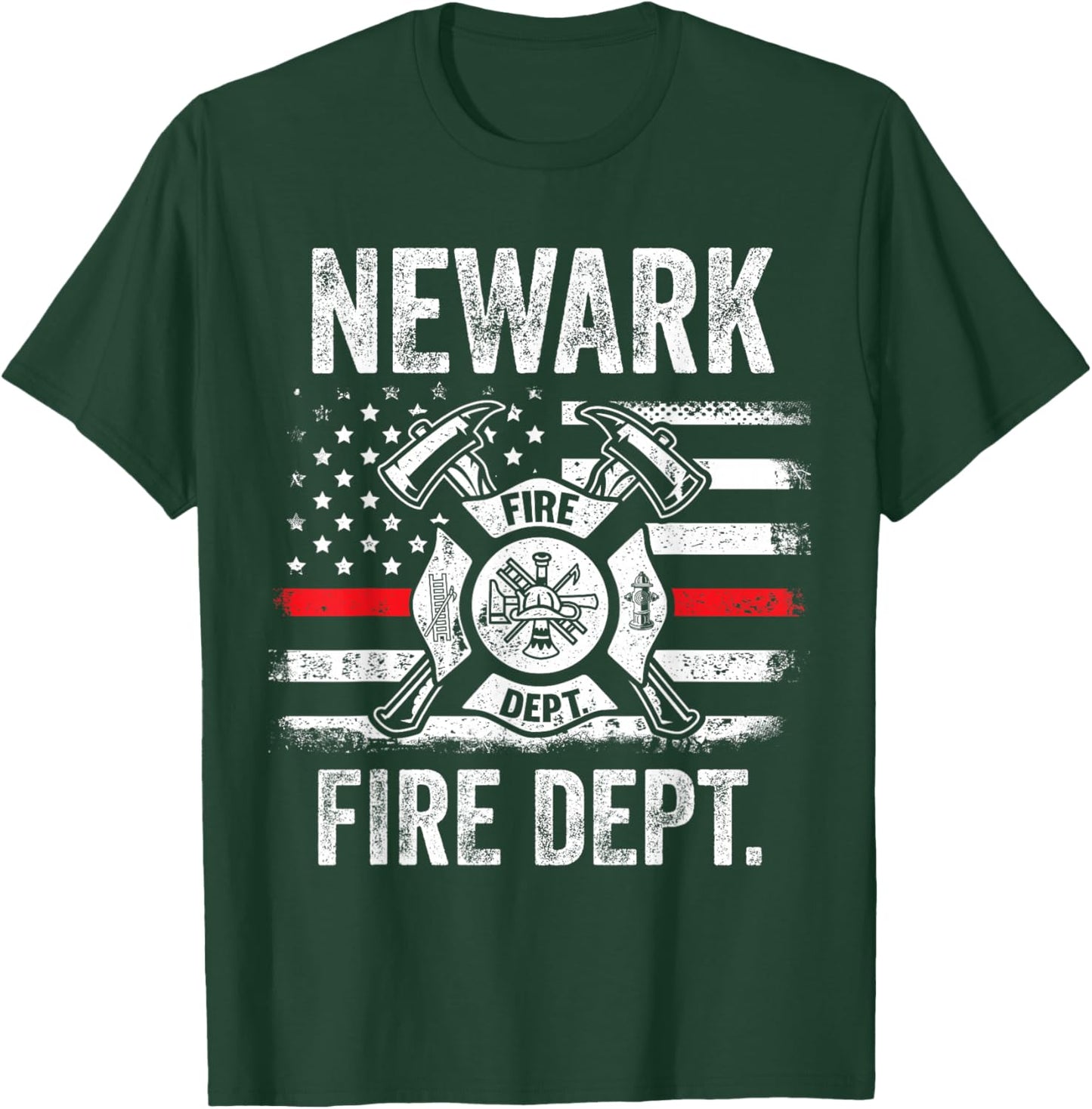 Newark New Jersey Fire Department Thin Red Line Fireman T-Shirt - T-Shirt | Forest