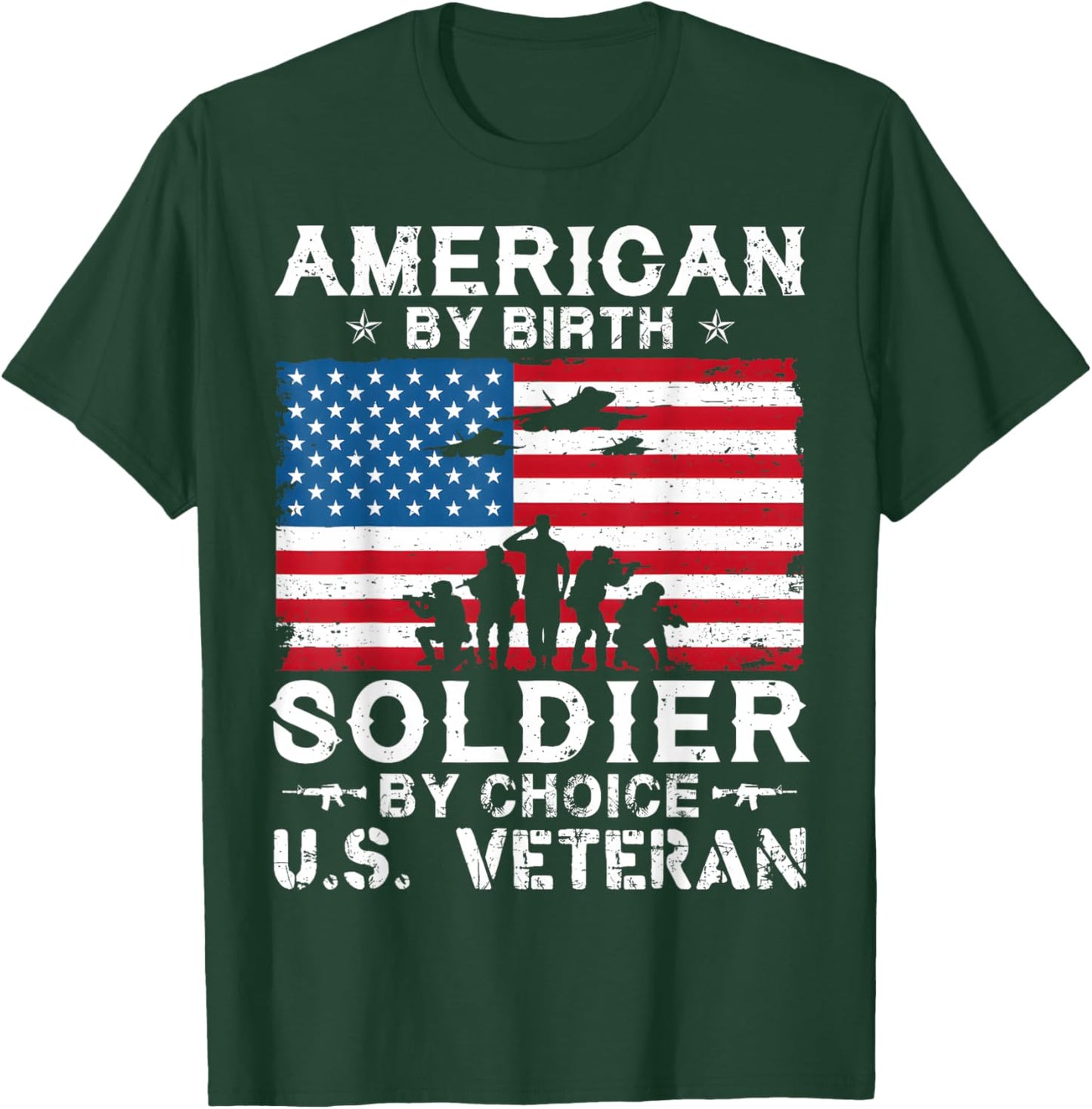 American By Birth Veteran By Choice US Flag Veterans Day T-Shirt - T-Shirt | Forest