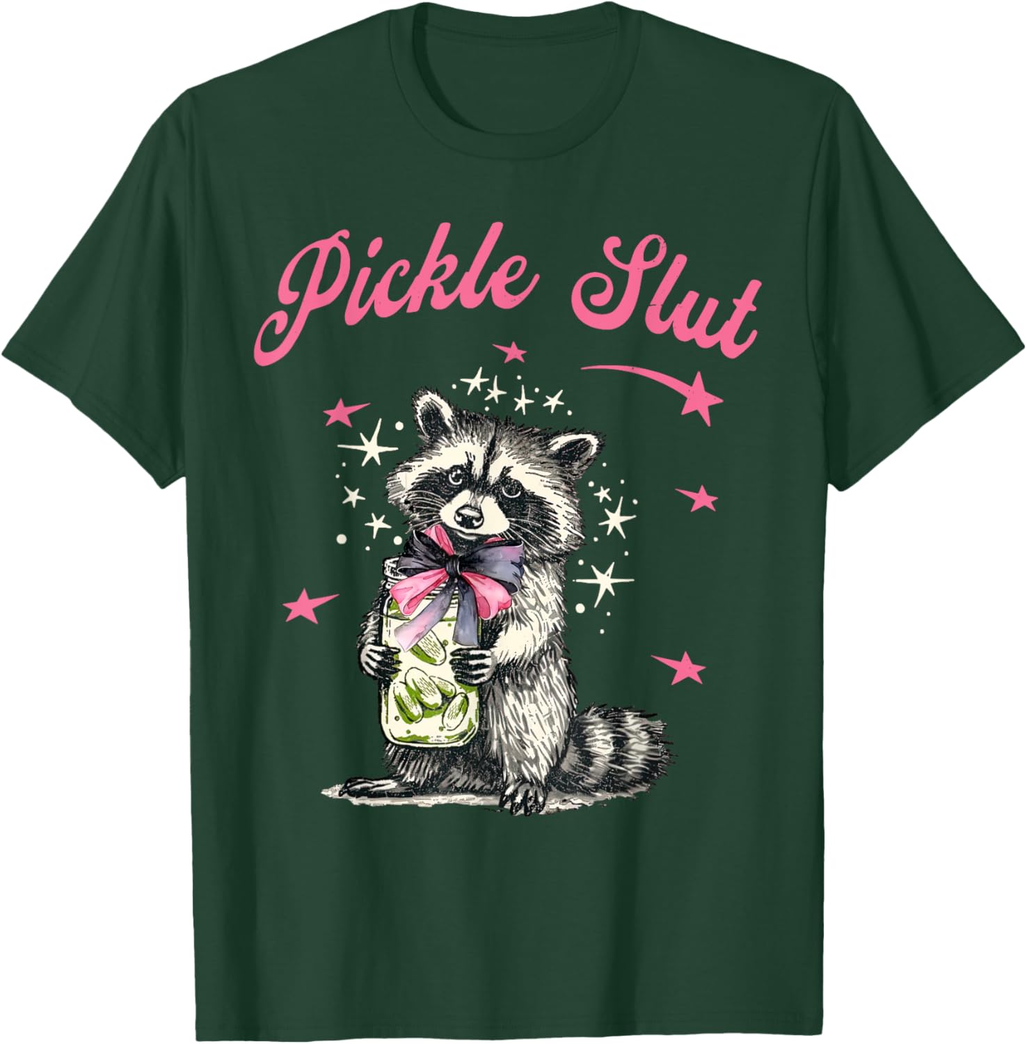 Retro 90s Racoon Pickle Slut Coquette Pickle Jar Trash Panda T-Shirt - T-Shirt | Forest