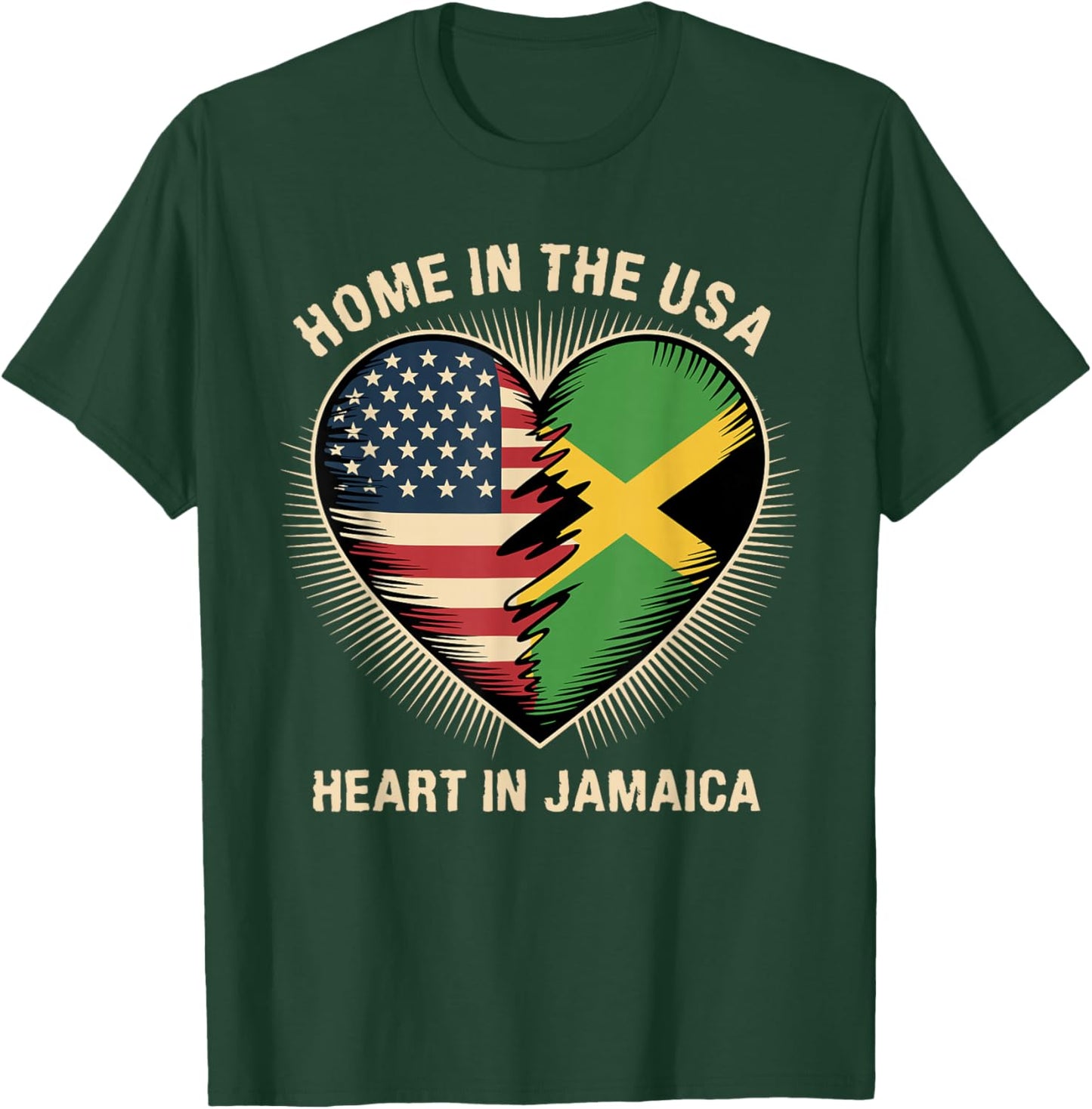 Home in The USA Heart in Jamaica American Jamaican America T-Shirt - T-Shirt | Forest