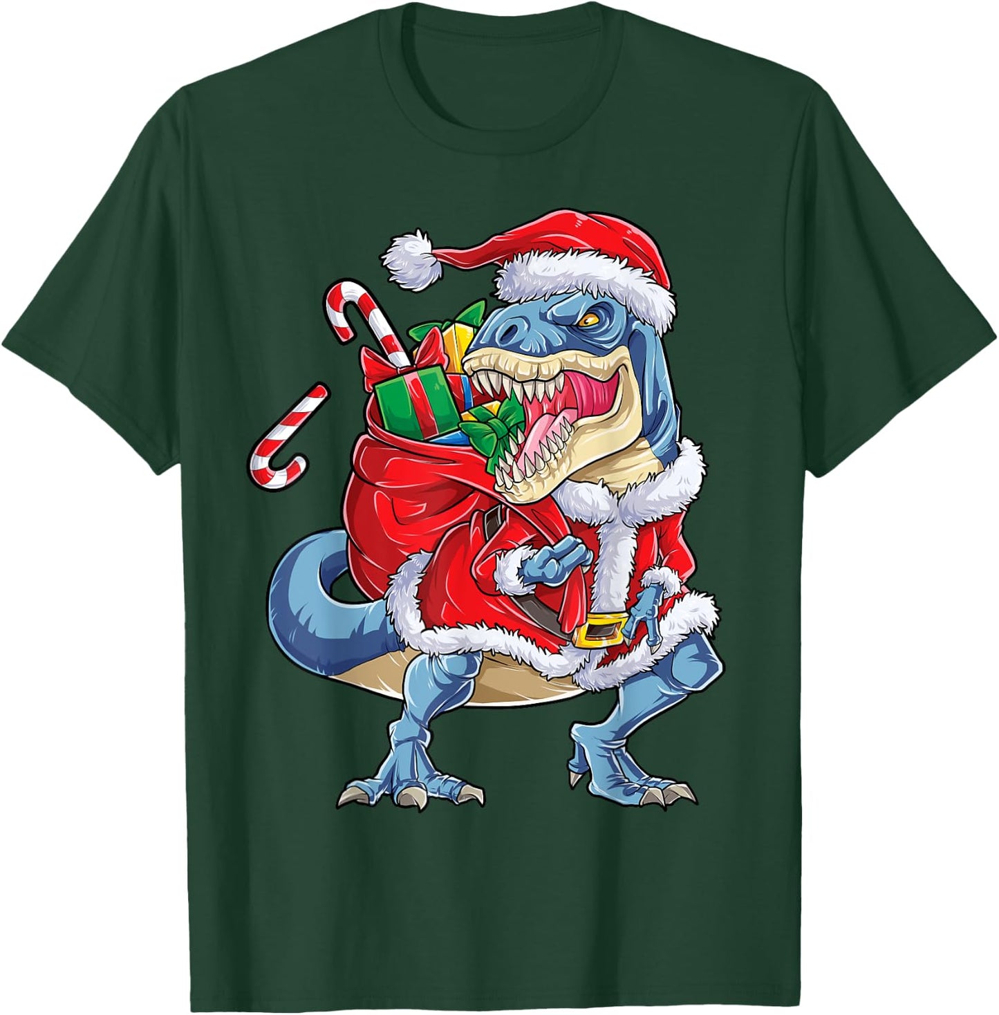 Dinosaur Christmas Santa Claus T-rex Boys Men Funny Xmas T-Shirt - T-Shirt | Forest