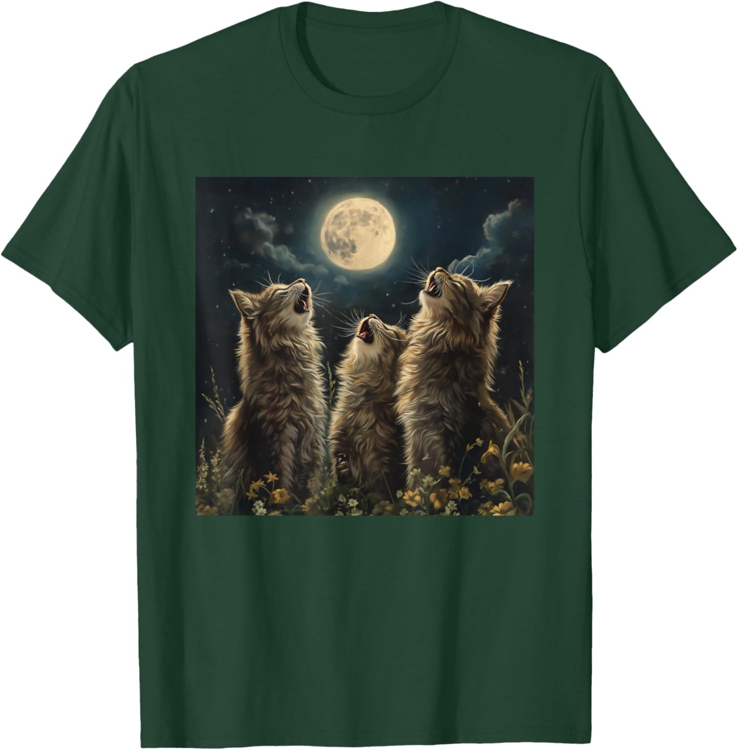 Maine Coon Howl At Moon Cat Lover T-Shirt - T-Shirt | Forest
