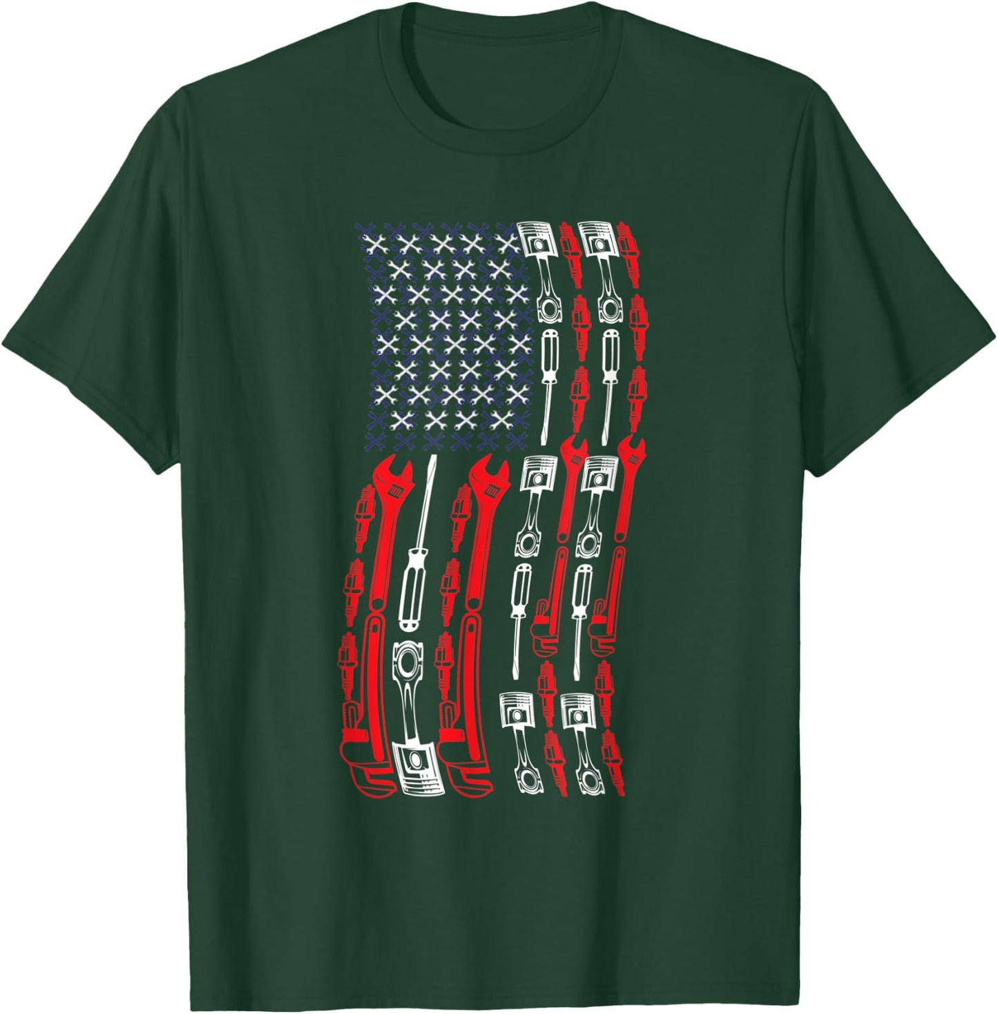 Mechanic USA Flag Patriotic Women Men T-Shirt - T-Shirt | Forest