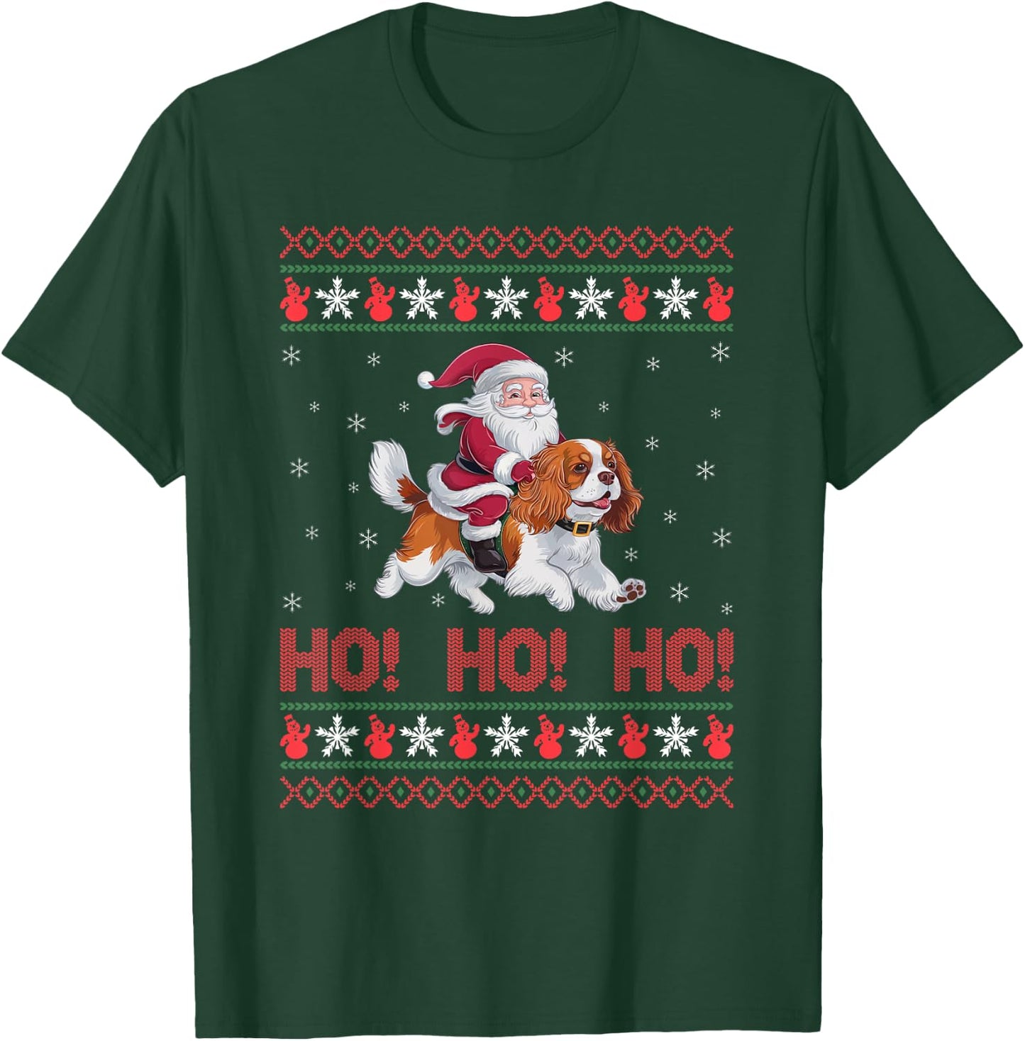 Ho Ho Ho Santa Riding Cavalier King Charles Spaniel Dog Xmas T-Shirt - T-Shirt | Forest