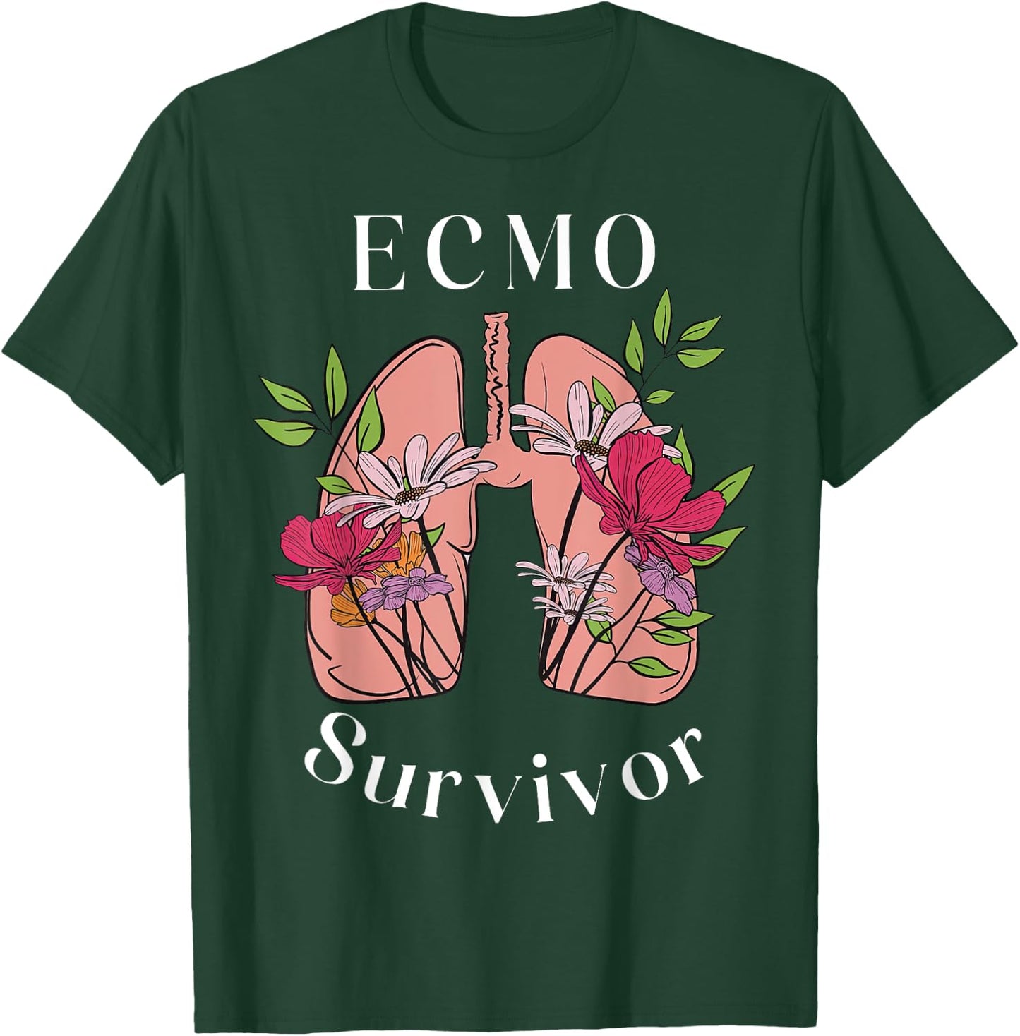 Floral Lungs ECMO Survivor ECMO Oxygenator Nurse Hospital T-Shirt - T-Shirt | Forest