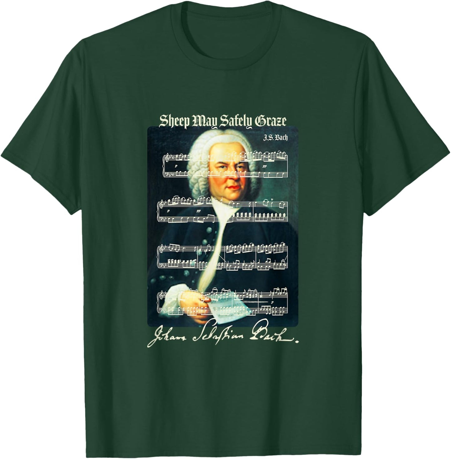 Sheep May Safely Graze J.S. Bach Portrait & Signature Music T-Shirt - T-Shirt | Forest