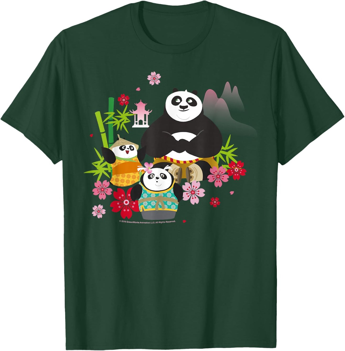 Kung Fu Panda Adult Blue Floral T-Shirt - T-Shirt | Forest